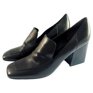 Marc Fisher Black Leather Heeled Loafers Size 9.5